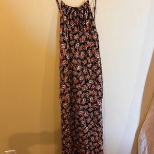 Forever 21 Black Floral Maxi Dress with Pink and Green Accents